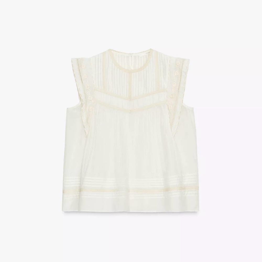 ZARA WOMAN COLLECTION - ZW Collection Embroidered Blouse in Ecru.